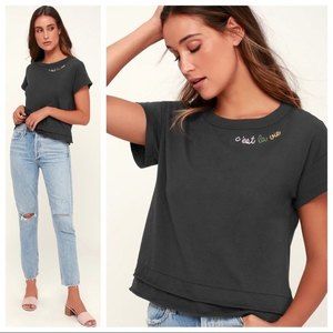 MATE the Label Dark Gray C’est La Vie Crop Short Sleeve French Shirt Small
